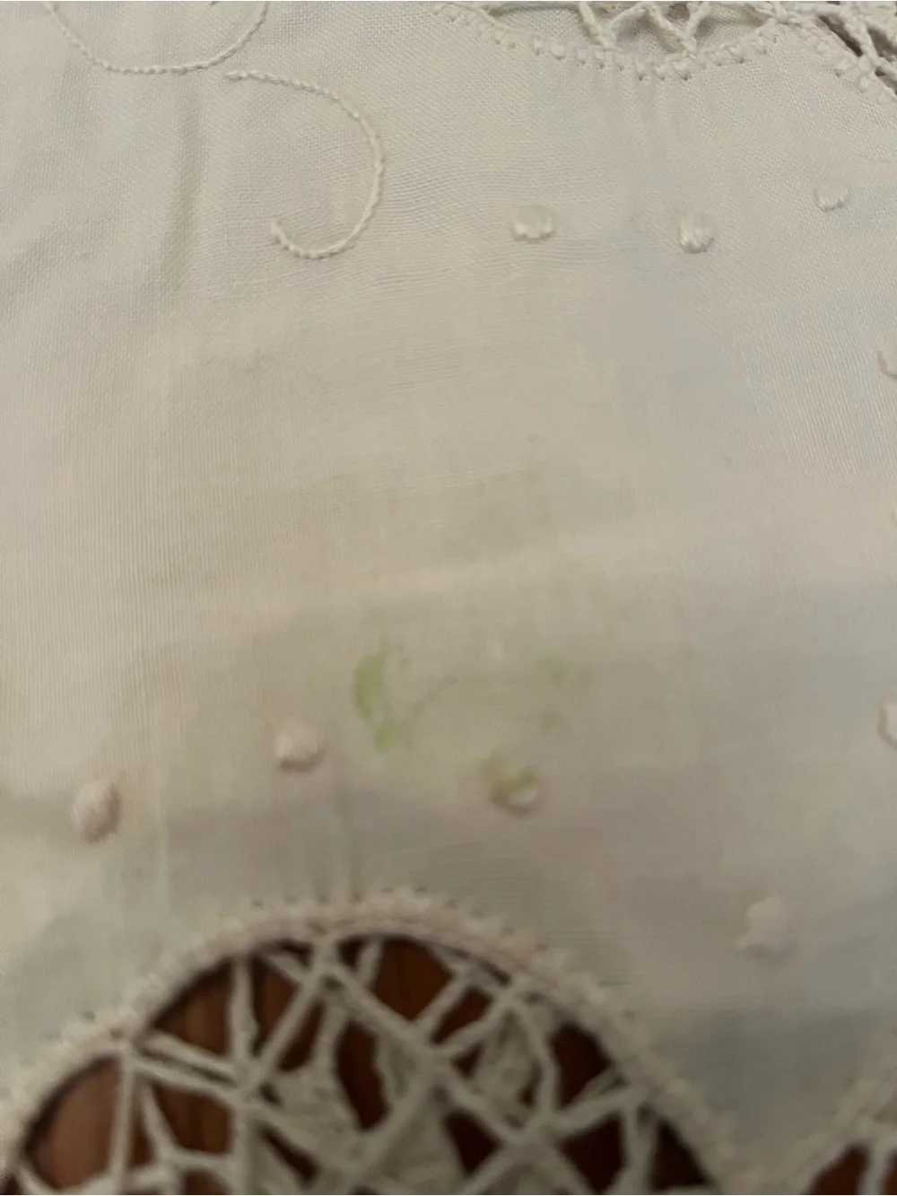 Vintage Italian Cotton Embroidered Crochet Beige Tablecloth 63” x120”